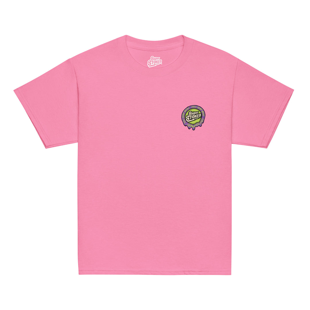 Melted Wax Youth Classic T-shirt in Azalea, front view — Super Stoked