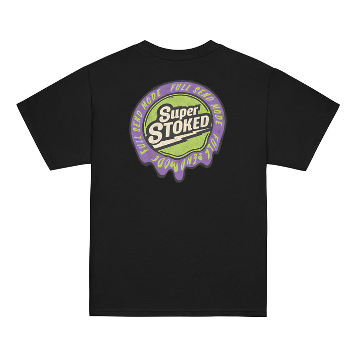 Melted Wax Youth Classic T-shirt in Black, back view — Super Stoked