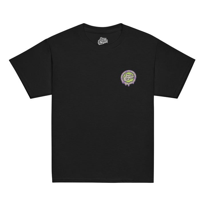 Melted Wax Youth Classic T-shirt in Black, front view — Super Stoked