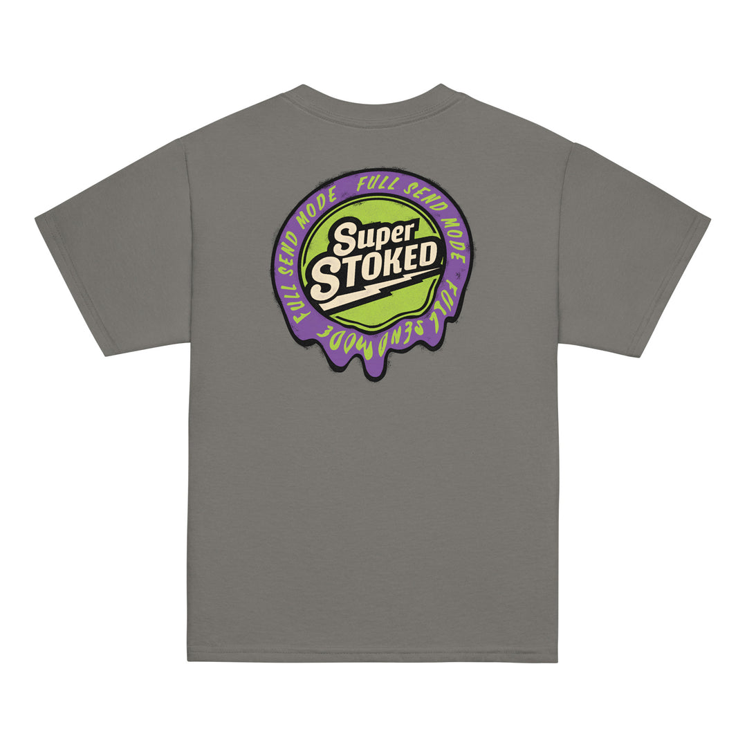 Melted Wax Youth Classic T-shirt in Charcoal, back view — Super Stoked