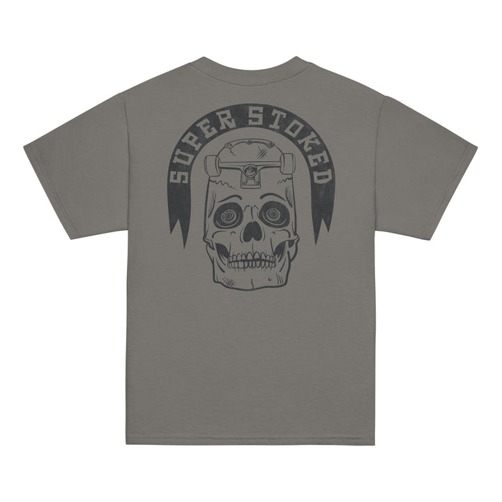 Skate or Die Youth Classic T-shirt in Charcoal, back view — Super Stoked