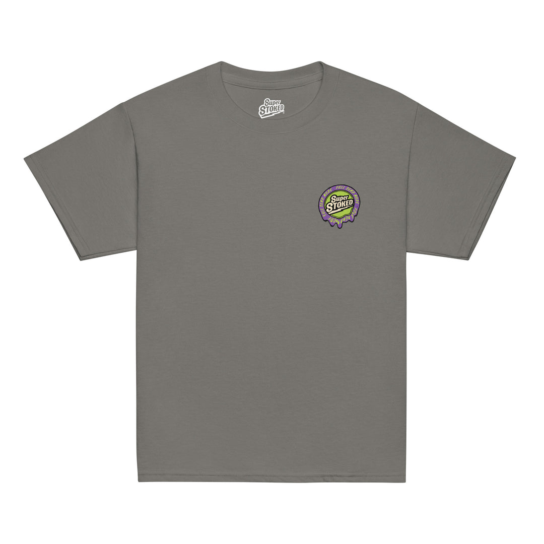 Melted Wax Youth Classic T-shirt in Charcoal, front view — Super Stoked