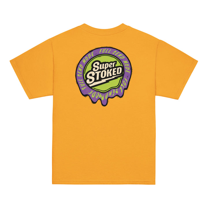 Melted Wax Youth Classic T-shirt in Gold, back view — Super Stoked