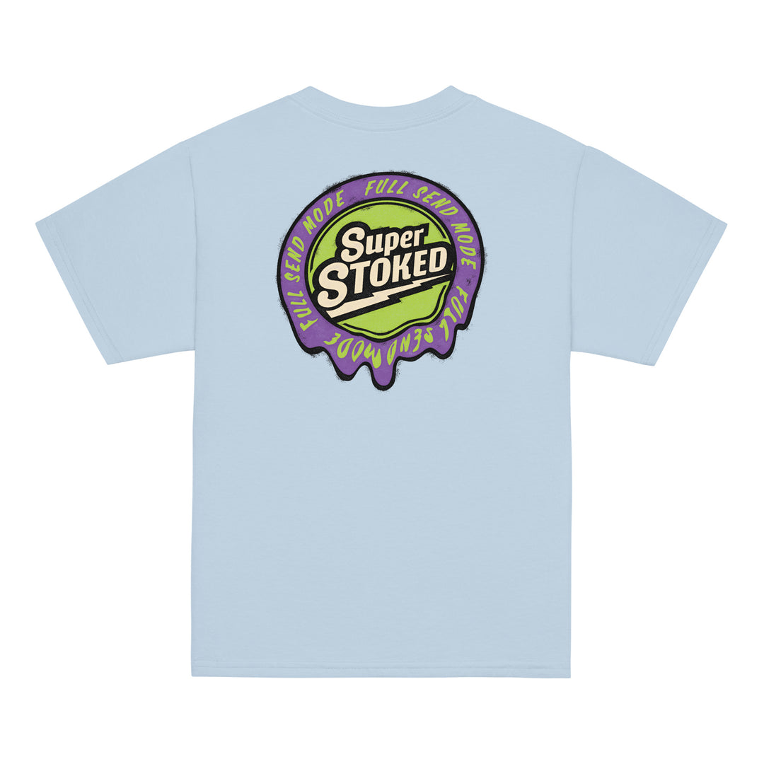 Melted Wax Youth Classic T-shirt in Light Blue, back view — Super Stoked