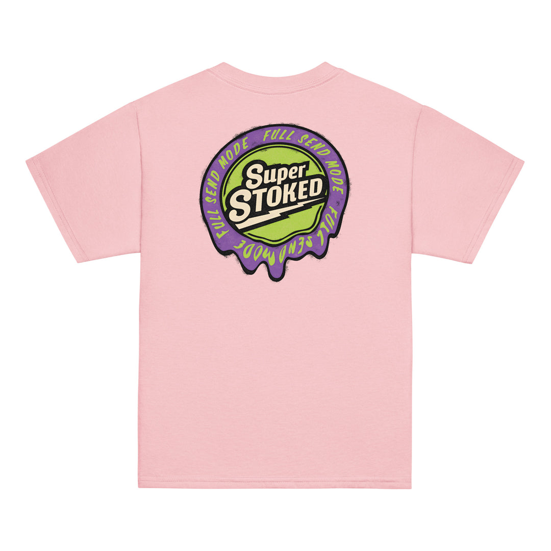 Melted Wax Youth Classic T-shirt in Light Pink, back view — Super Stoked