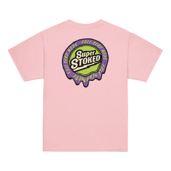 Melted Wax Youth Classic T-shirt in Light Pink, back view — Super Stoked