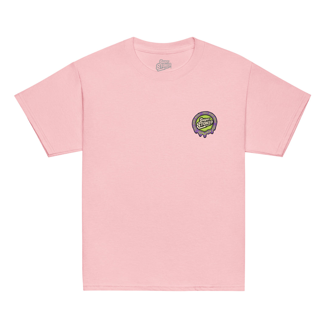 Melted Wax Youth Classic T-shirt in Light Pink, front view — Super Stoked
