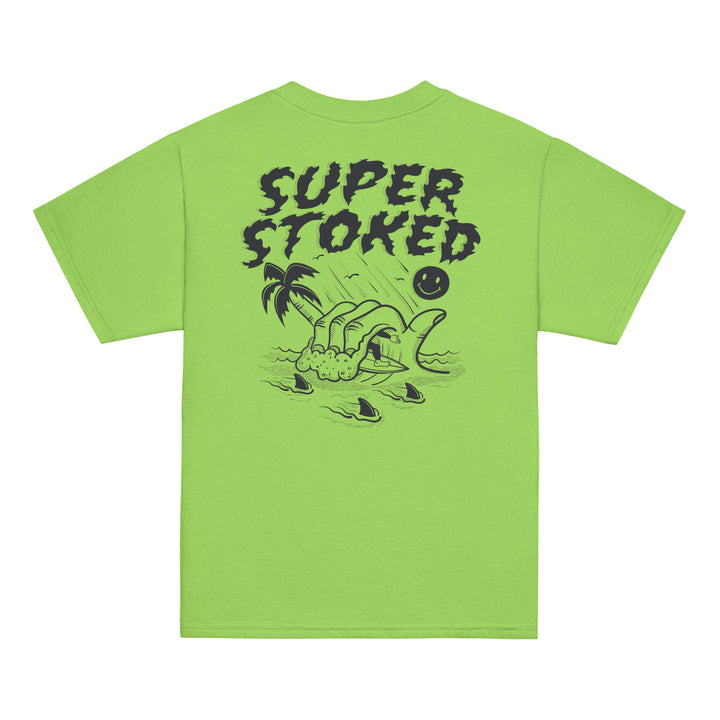 Sharker Barrel Youth Classic T-shirt in Lime, back view — Super Stoked