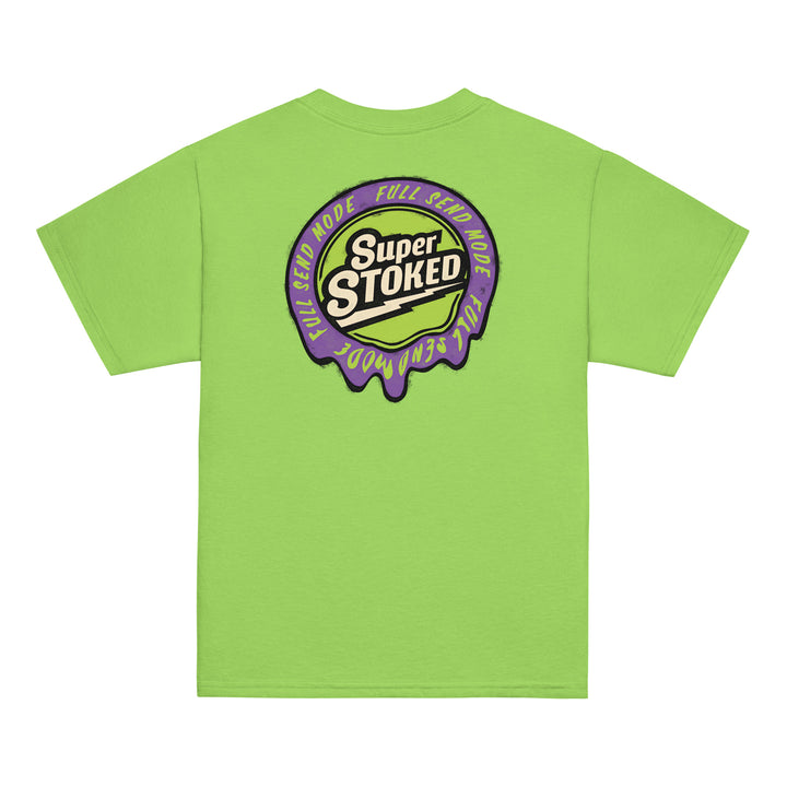 Melted Wax Youth Classic T-shirt in Lime, back view — Super Stoked
