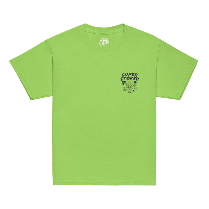 Sharker Barrel Youth Classic T-shirt in Lime, front view — Super Stoked
