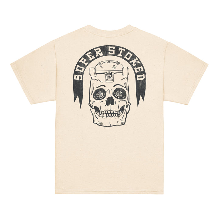 Skate or Die Youth Classic T-shirt in Natural, back view — Super Stoked