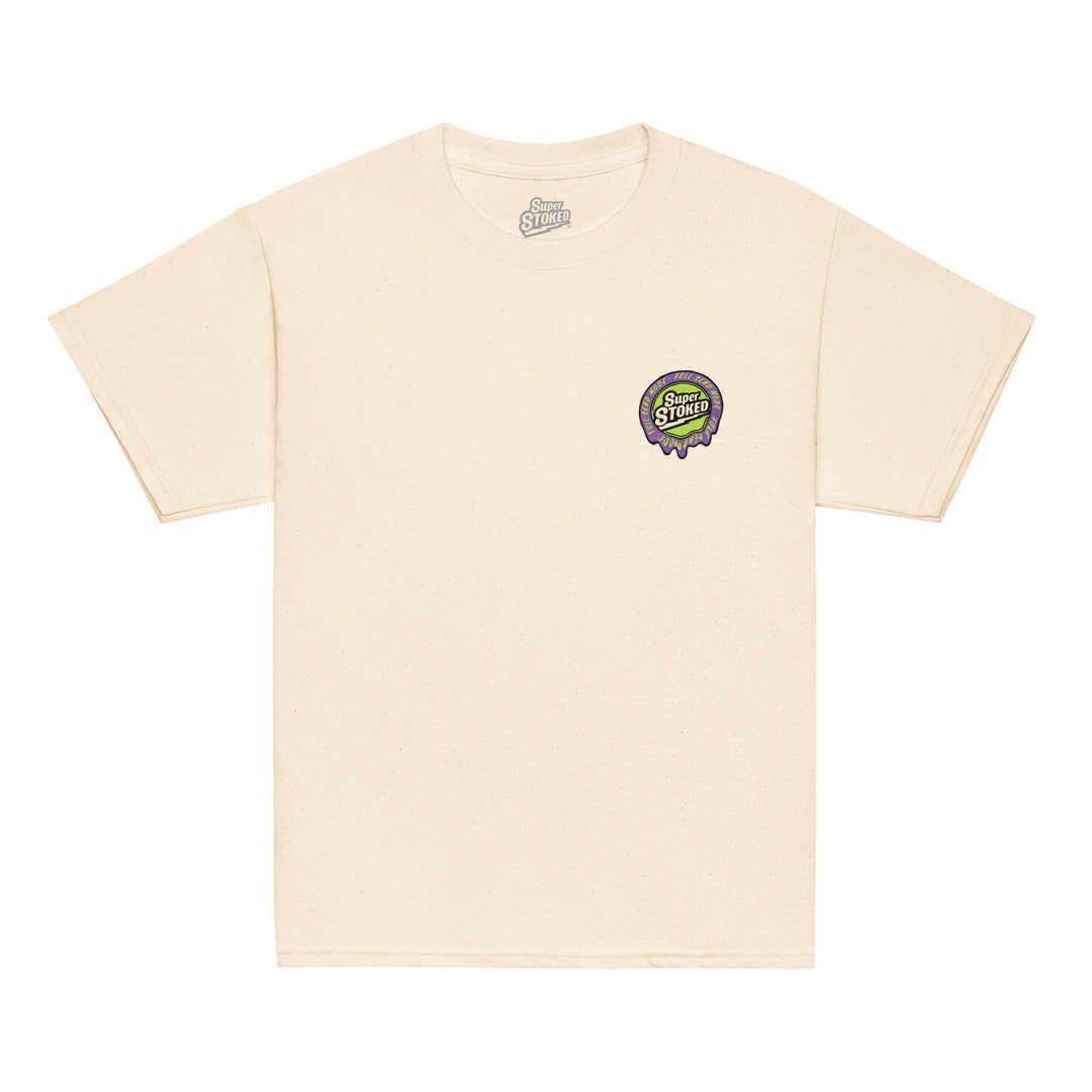 Melted Wax Youth Classic T-shirt in Natural, front view — Super Stoked