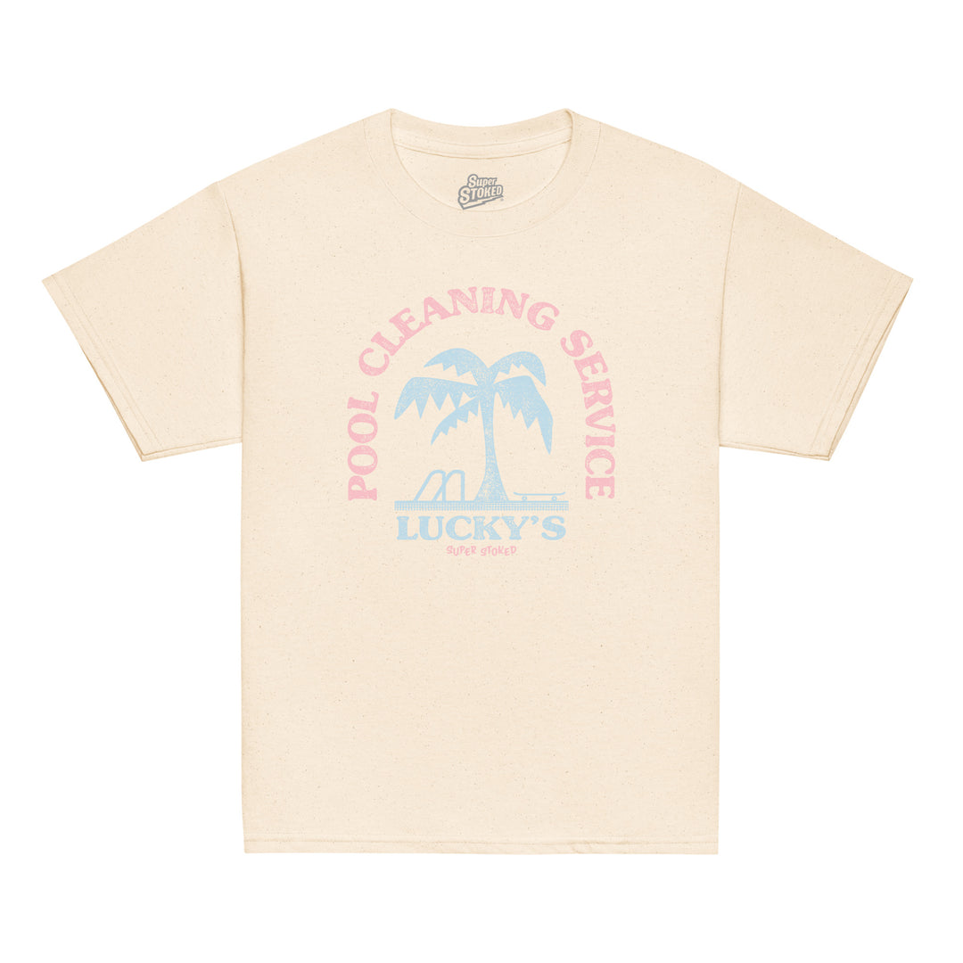 Luckys Youth Classic T-shirt in Natural, front view — Super Stoked