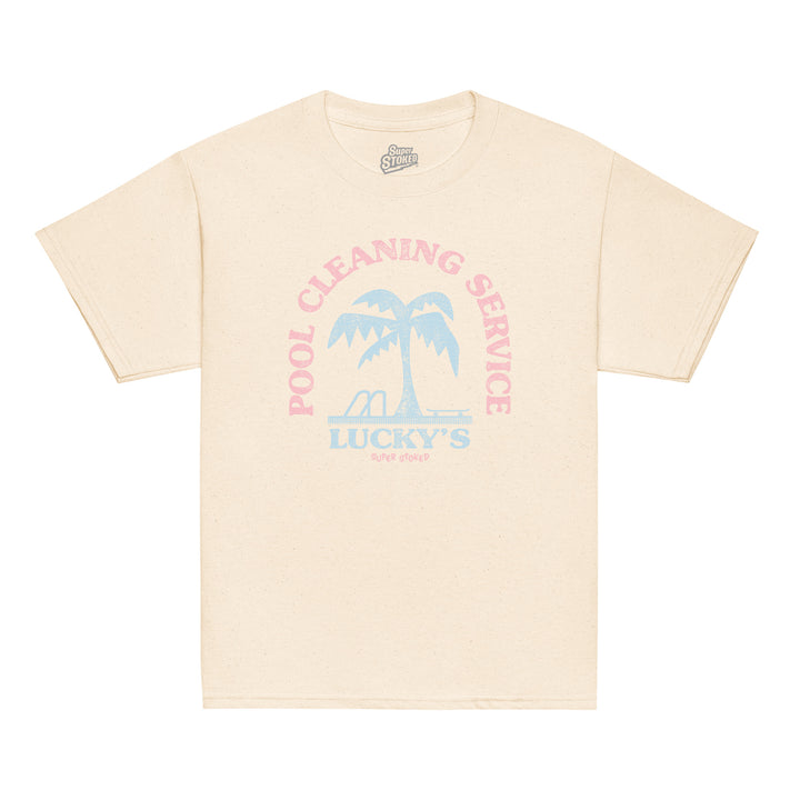 Luckys Youth Classic T-shirt in Natural, front view — Super Stoked