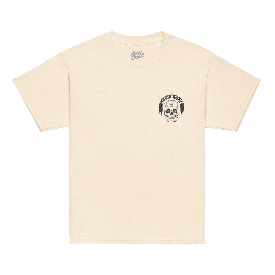 Skate or Die Youth Classic T-shirt in Natural, front view — Super Stoked
