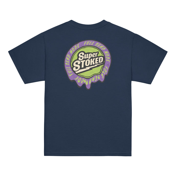 Melted Wax Youth Classic T-shirt in Navy, back view — Super Stoked