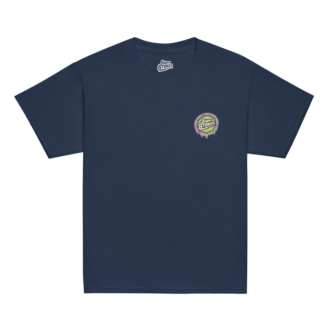 Melted Wax Youth Classic T-shirt in Navy, front view — Super Stoked