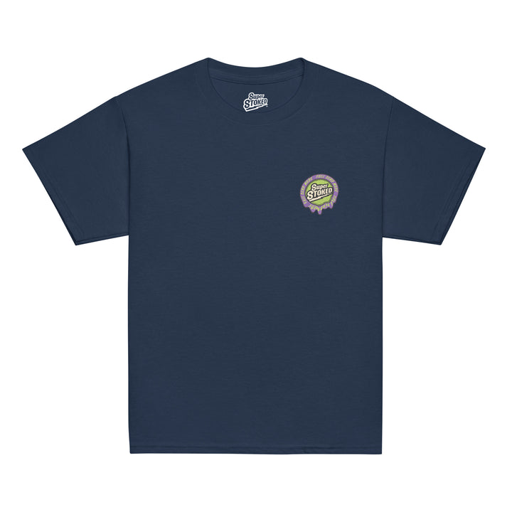 Melted Wax Youth Classic T-shirt in Navy, front view — Super Stoked