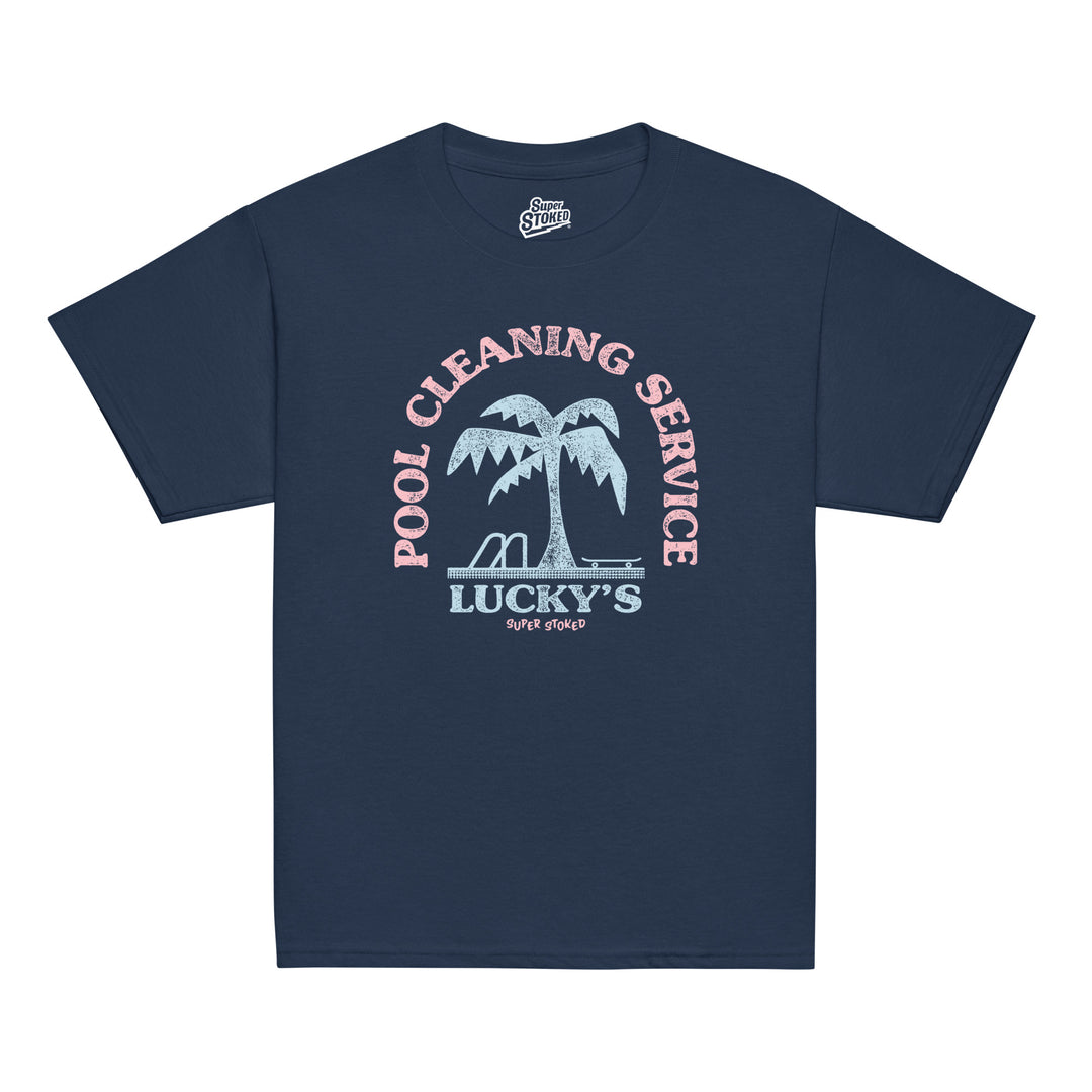 Luckys Youth Classic T-shirt in Navy, front view — Super Stoked