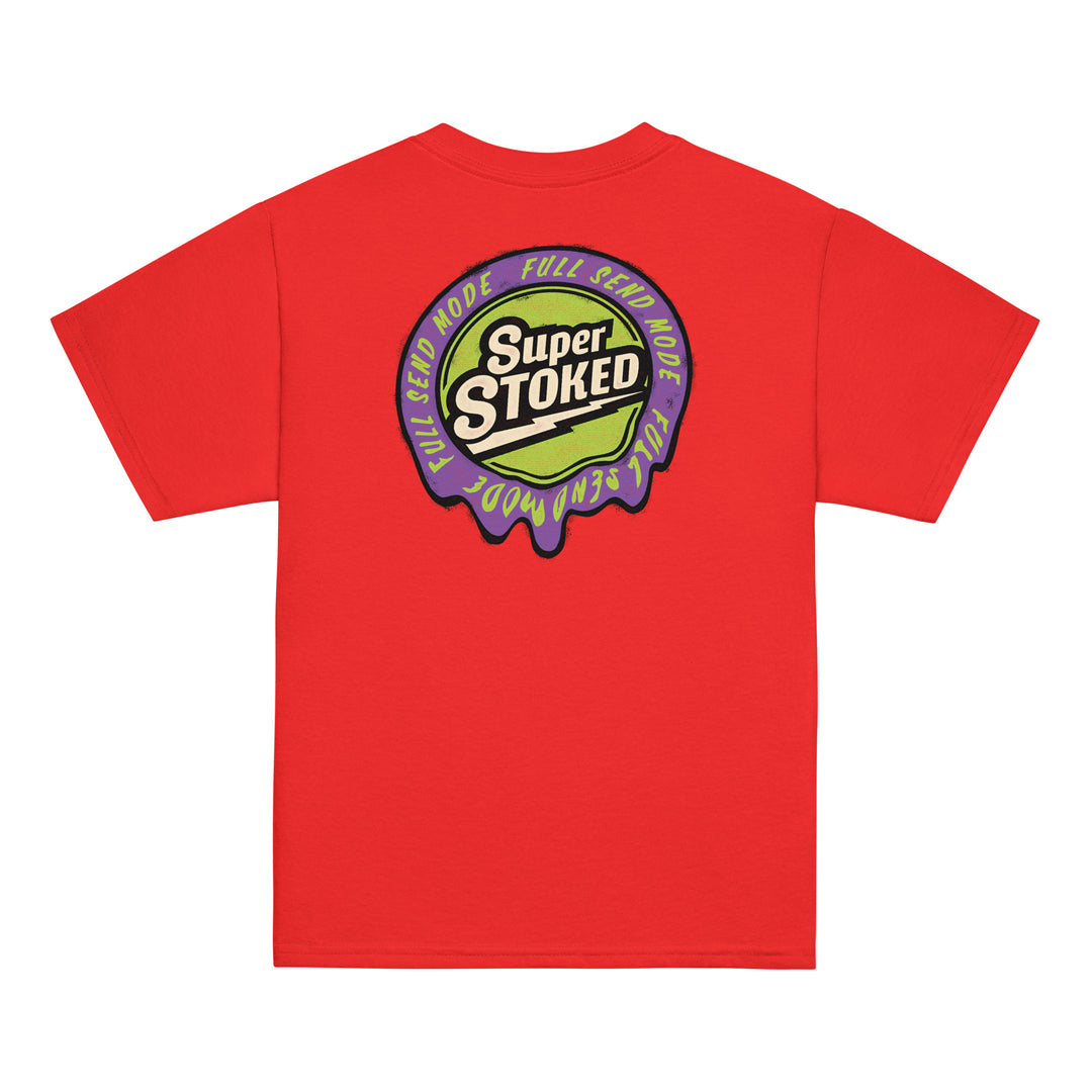 Melted Wax Youth Classic T-shirt in Red, back view — Super Stoked