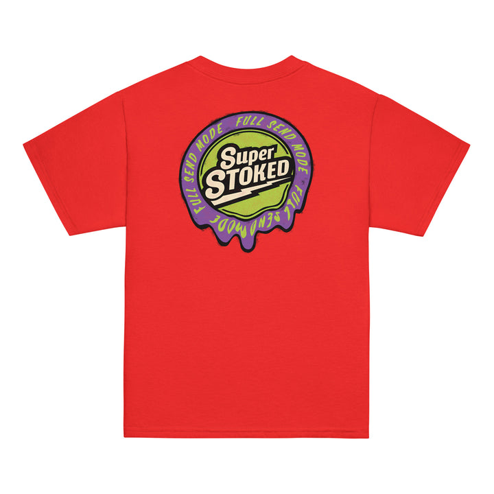 Melted Wax Youth Classic T-shirt in Red, back view — Super Stoked