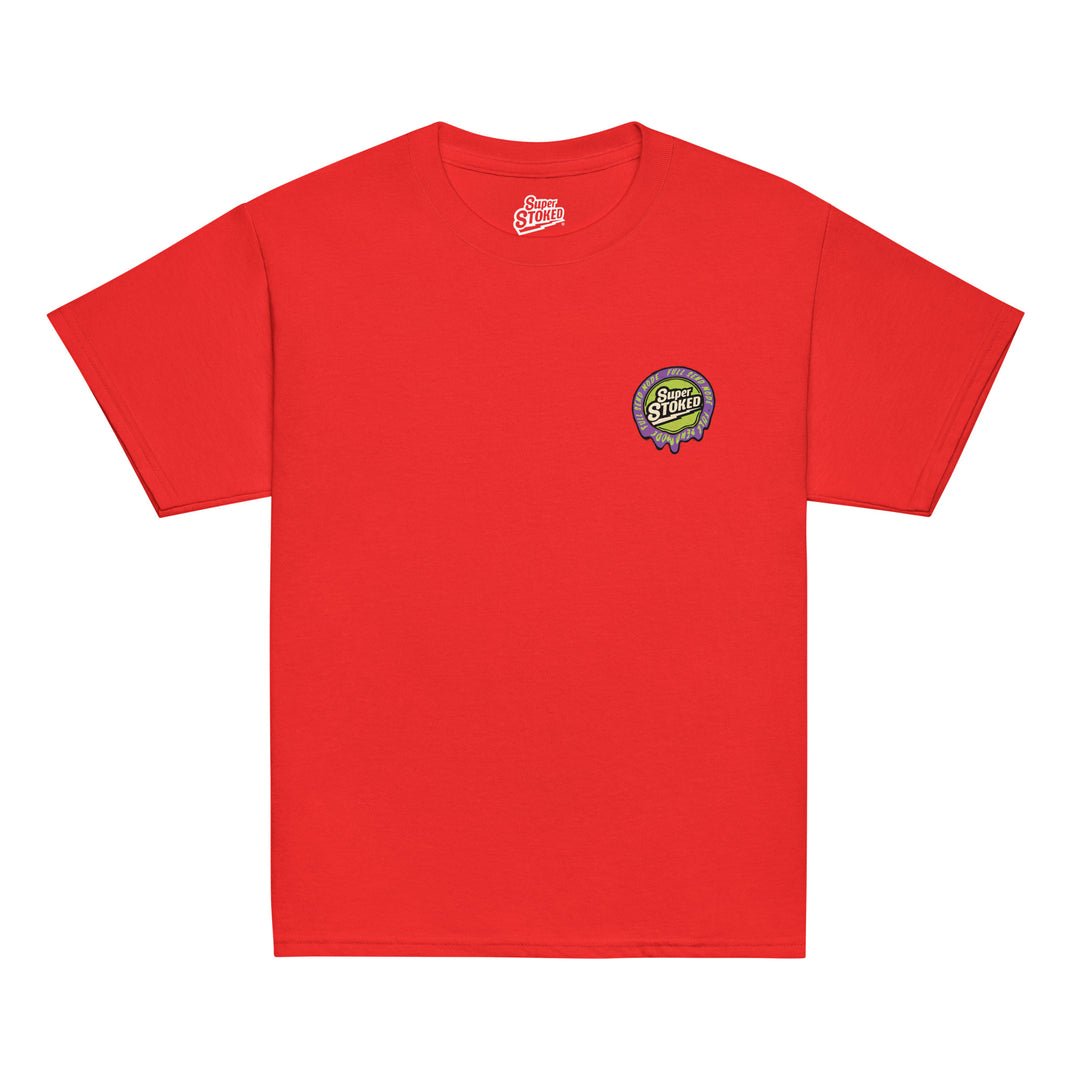 Melted Wax Youth Classic T-shirt in Red, front view — Super Stoked