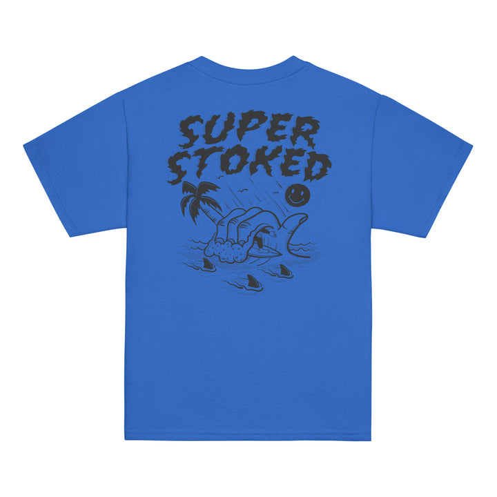 Sharker Barrel Youth Classic T-shirt in Royal, back view — Super Stoked