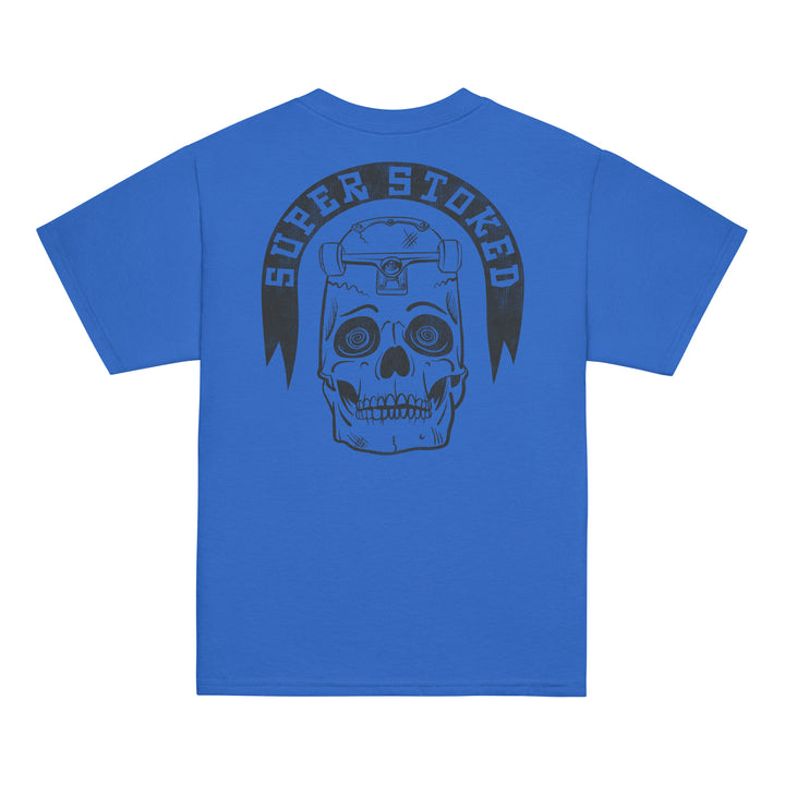Skate or Die Youth Classic T-shirt in Royal, back view — Super Stoked