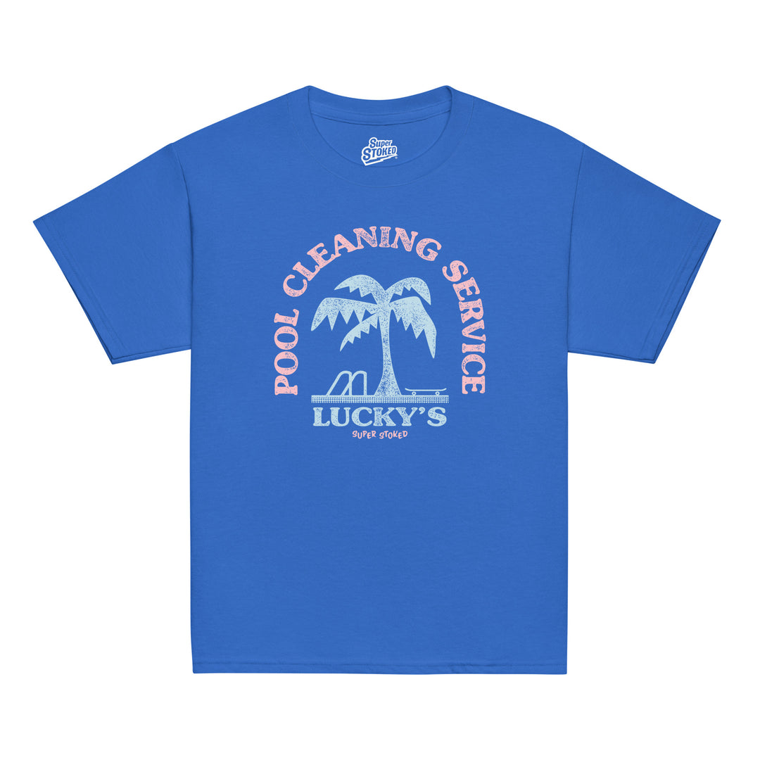 Luckys Youth Classic T-shirt in Royal, front view — Super Stoked