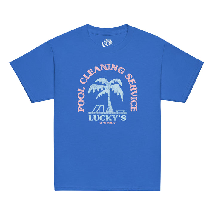 Luckys Youth Classic T-shirt in Royal, front view — Super Stoked