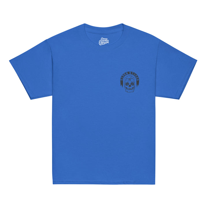 Skate or Die Youth Classic T-shirt in Royal, front view — Super Stoked