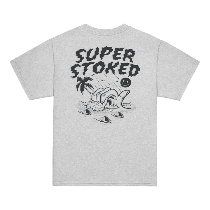 Sharker Barrel Youth Classic T-shirt in Sport Grey, back view — Super Stoked
