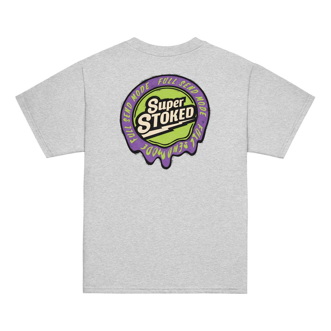 Melted Wax Youth Classic T-shirt in Sport Grey, back view — Super Stoked