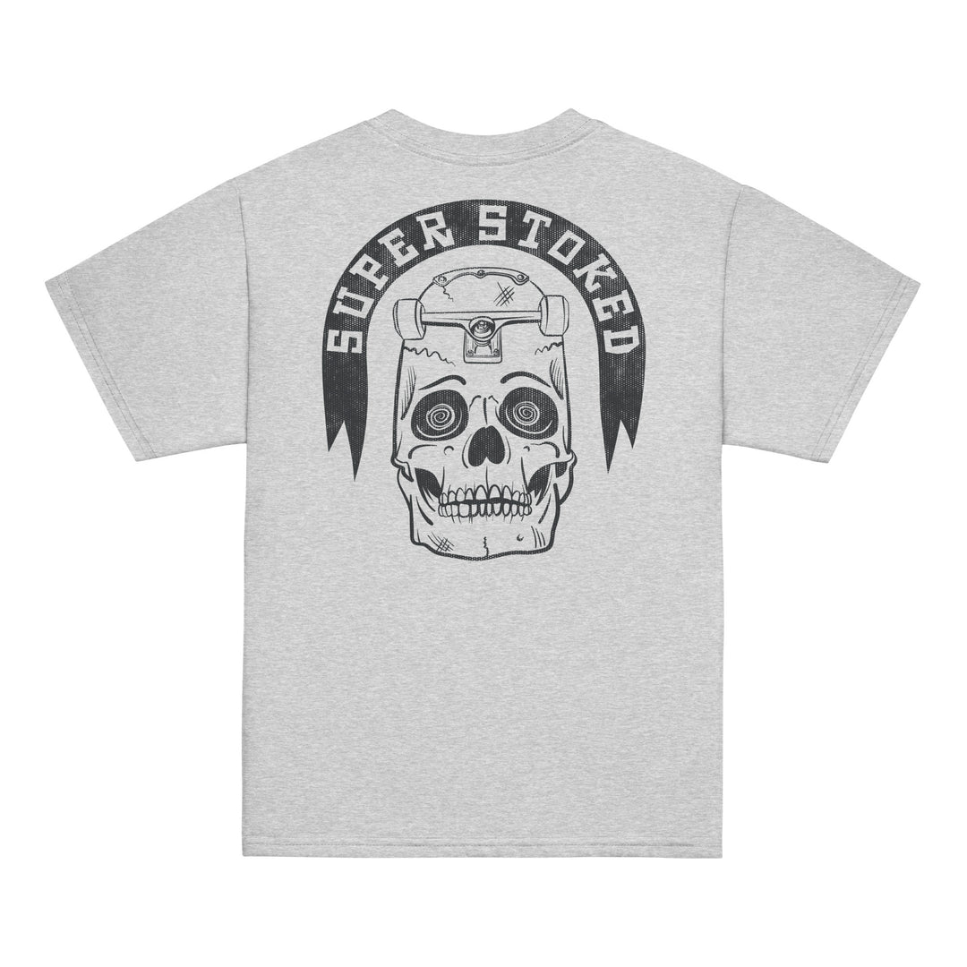 Skate or Die Youth Classic T-shirt in Sport Grey, back view — Super Stoked