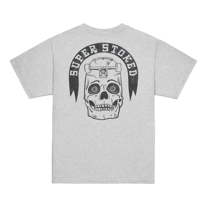 Skate or Die Youth Classic T-shirt in Sport Grey, back view — Super Stoked