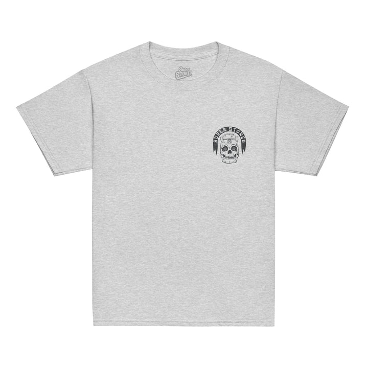 Skate or Die Youth Classic T-shirt in Sport Grey, front view — Super Stoked